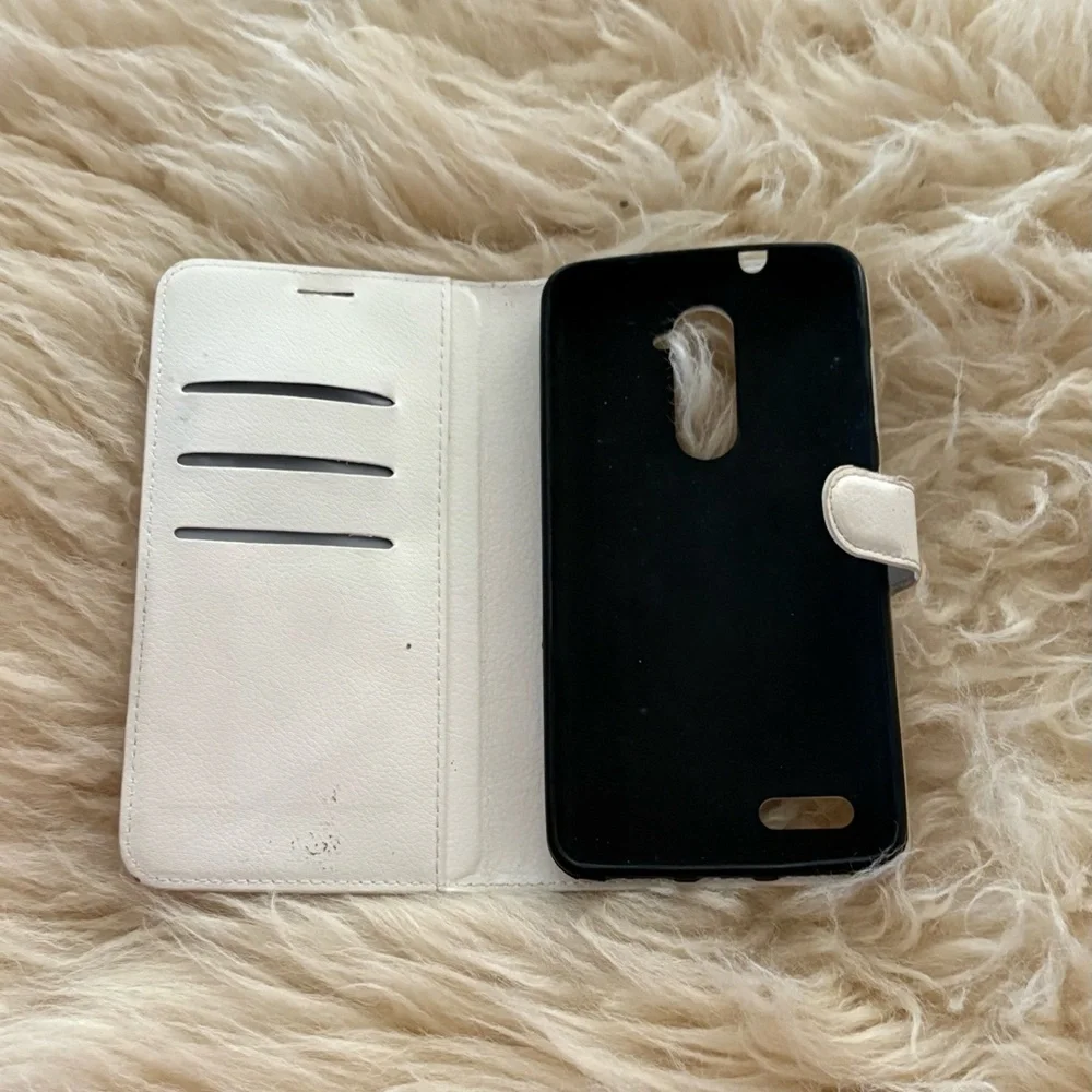 Rhinestone Embellished Cream and Pink Cell Phone Wallet Case